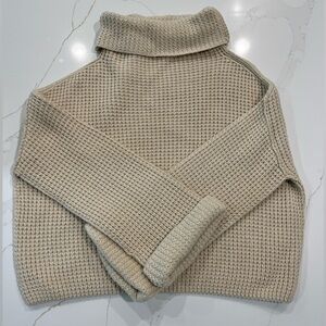 Free People Cream Oversized Woven Turtle Neck Cropped Sweater (Size M)